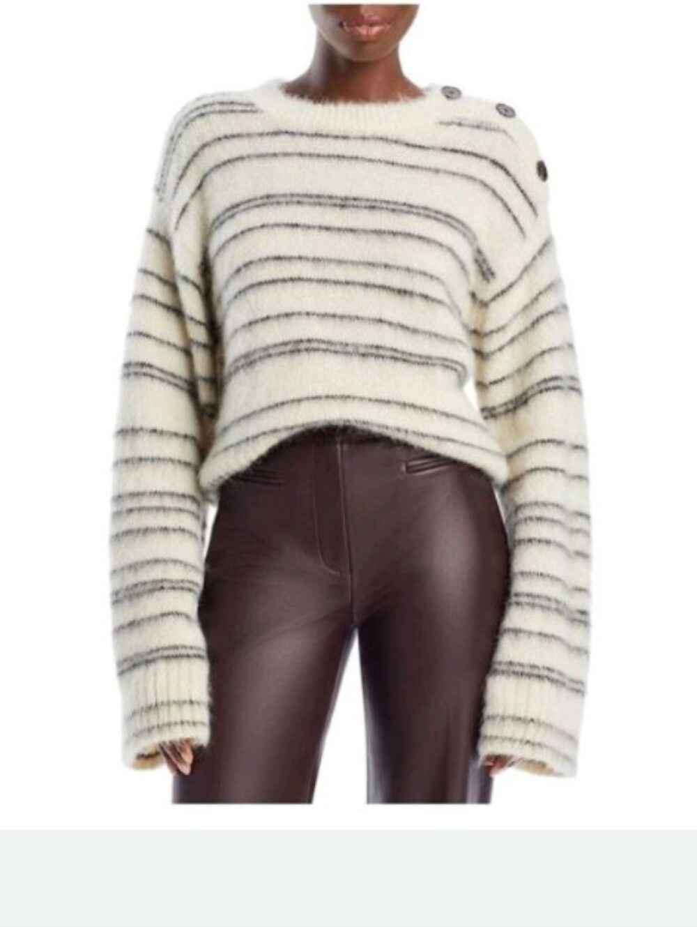 Rebecca Taylor Brushed Knit Monhair Striped Buttoned Shoulder Sweater Size Xs